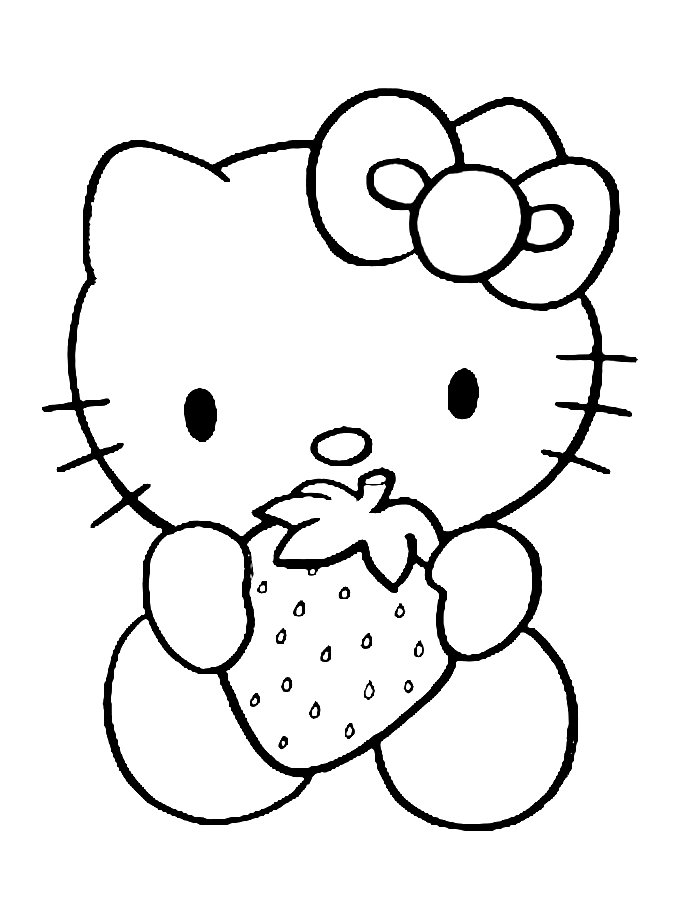 Hello Kitty With Strawberry Coloring Page