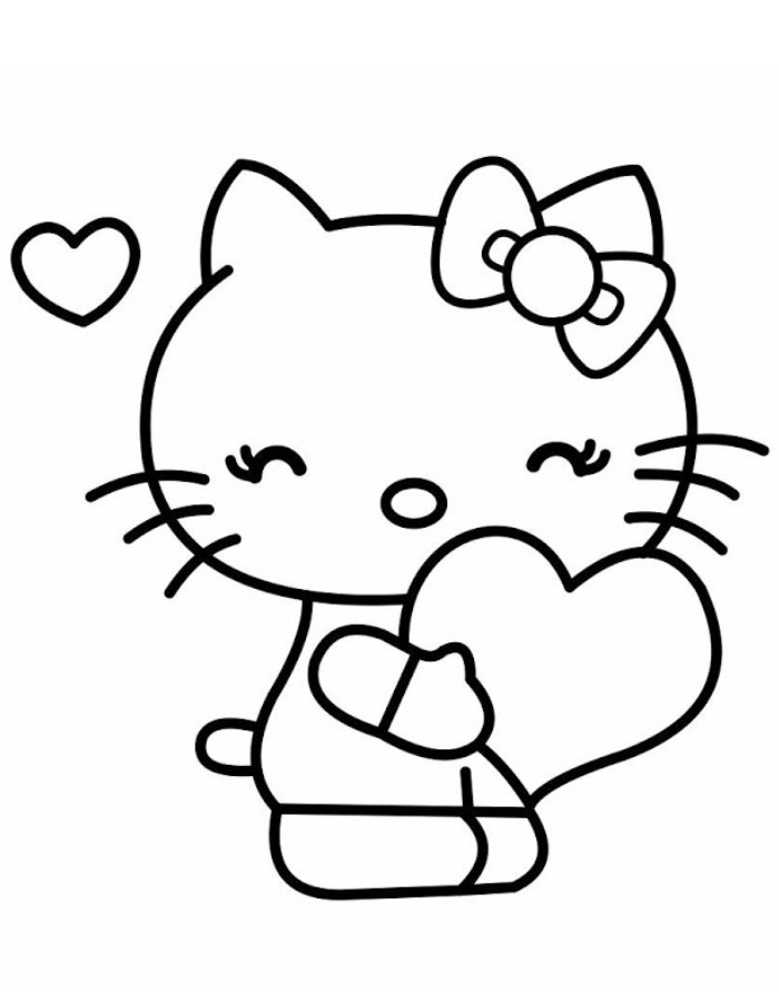 Hello Kitty With Heart Coloring Page