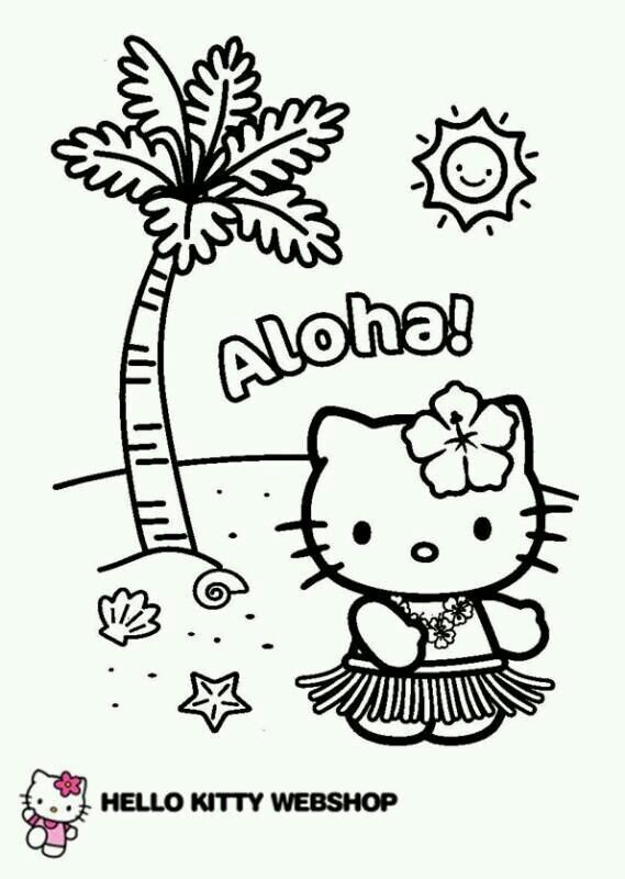 Hawaii Hello Kitty Coloring Page